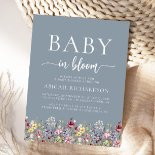 Baby in Bloom Wildflowers Dusty Blue Baby Shower Postkarte