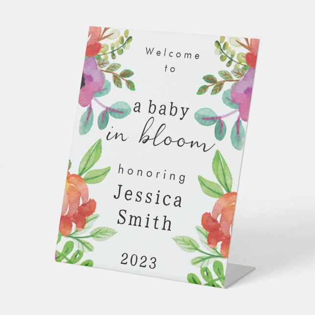 "Baby in Bloom" Willkommensschild Sockelschild (Vorderseite)