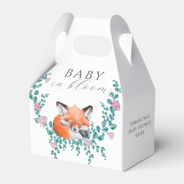 Baby in Bloom Woodland Fox Greenery Baby Shower Geschenkschachtel (Vorderseite)