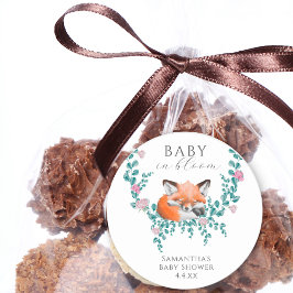 Baby in Bloom Woodland Fox Greenery Baby Shower Runder Aufkleber
