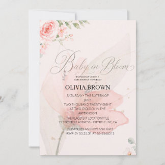 Baby in Bloom zartes rosa Babyparty Einladung
