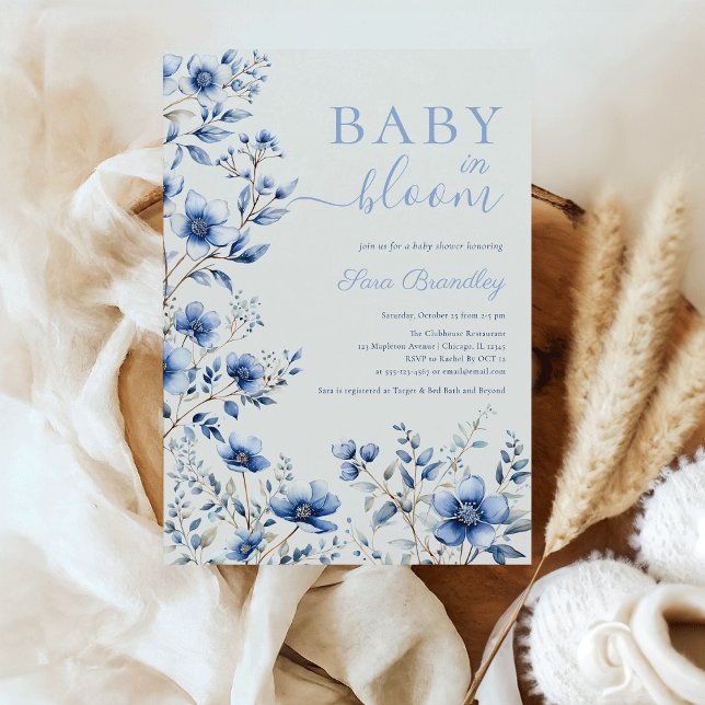 Baby in Blosty blauen Wildblumen Babydusche Einladung (Baby In Bloom dusty blue wildflowers Baby shower Invitation)