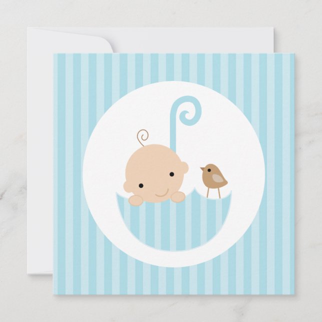 Baby in Blue Umbrella Baby Dusche Einladung (Vorderseite)
