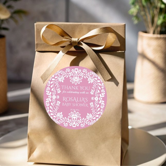 Baby in blühendem staubrosa mexikanische Babydusch Runder Aufkleber (Baby in bloom dusty pink Mexican fiesta cielito lindo baby shower thank you favor Stickers)