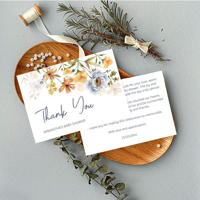 Baby in blühenden Wildblumen Babydusche Dankeskarte (Baby in bloom wildflowers baby shower thank you card )