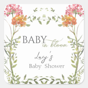 Baby in blühender Blumenwiese Aquarell  Quadratischer Aufkleber