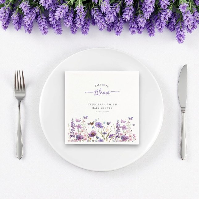 Baby in blühender, moderner Aquarell Babydusche Serviette (for full collection visit willow spring studio baby in bloom wildfower suite)