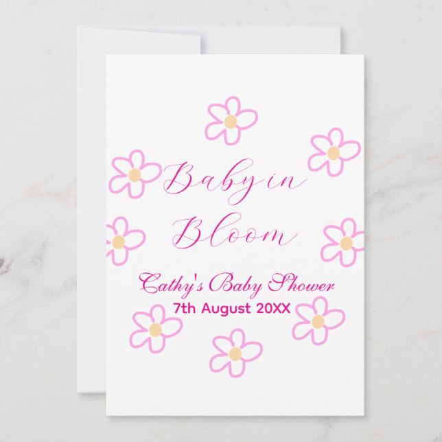 Baby in blühender rosa Blume Babydusche schlicht e Einladung (Vorderseite)