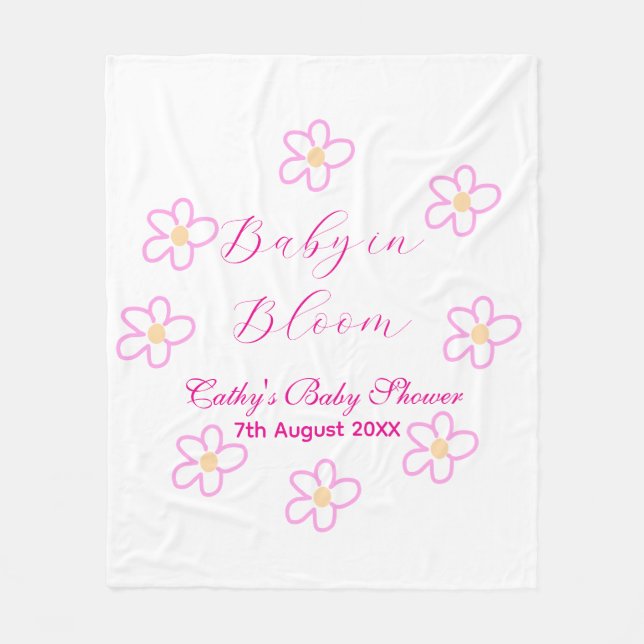 Baby in blühender rosa Blume Babydusche schlicht e Fleecedecke (Vorderseite)