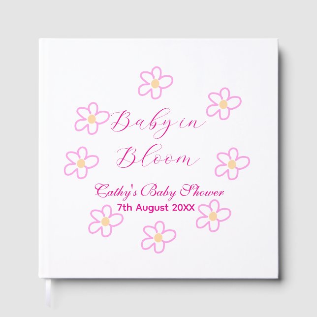 Baby in blühender rosa Blume Babydusche schlicht e Gästebuch (Vorderseite)