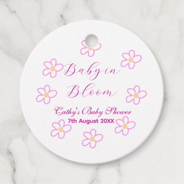 Baby in blühender rosa Blume Babydusche schlicht e Geschenkanhänger (Vorderseite)