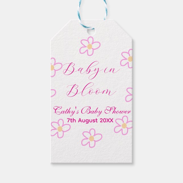 Baby in blühender rosa Blume Babydusche schlicht e Geschenkanhänger (Vorderseite)