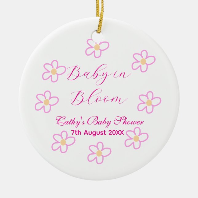 Baby in blühender rosa Blume Babydusche schlicht e Keramik Ornament (Vorne)