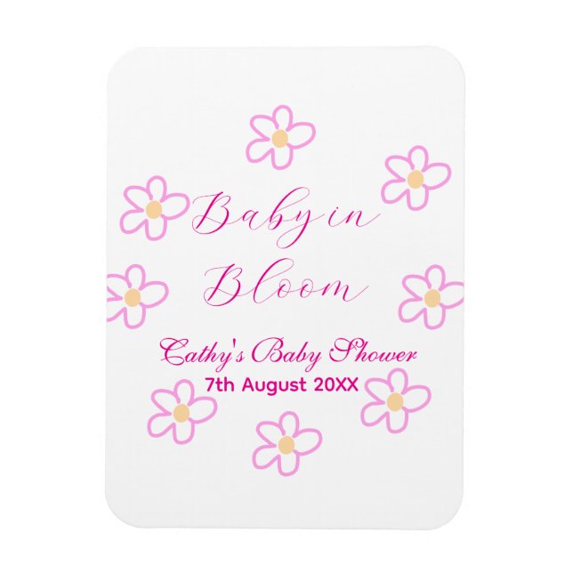 Baby in blühender rosa Blume Babydusche schlicht e Magnet (Vertikal)
