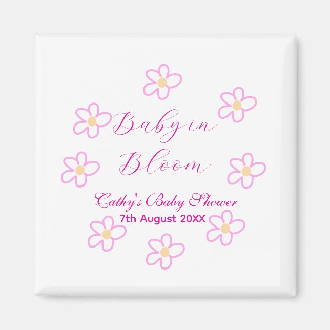 Baby in blühender rosa Blume Babydusche schlicht e Magnet (Vorne)