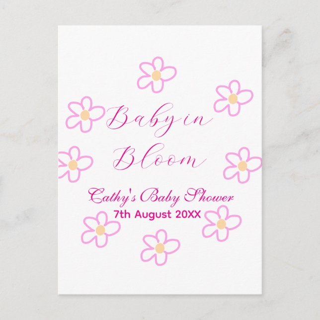 Baby in blühender rosa Blume Babydusche schlicht e Postkarte (Vorderseite)