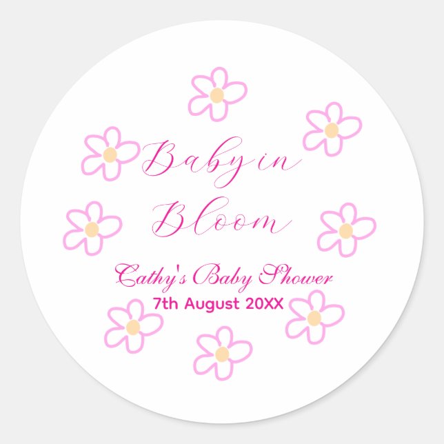 Baby in blühender rosa Blume Babydusche schlicht e Runder Aufkleber (Vorderseite)