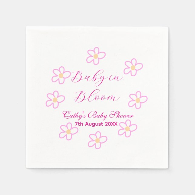 Baby in blühender rosa Blume Babydusche schlicht e Serviette (Vorderseite)