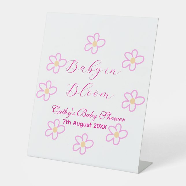Baby in blühender rosa Blume Babydusche schlicht e Sockelschild (Vorderseite)