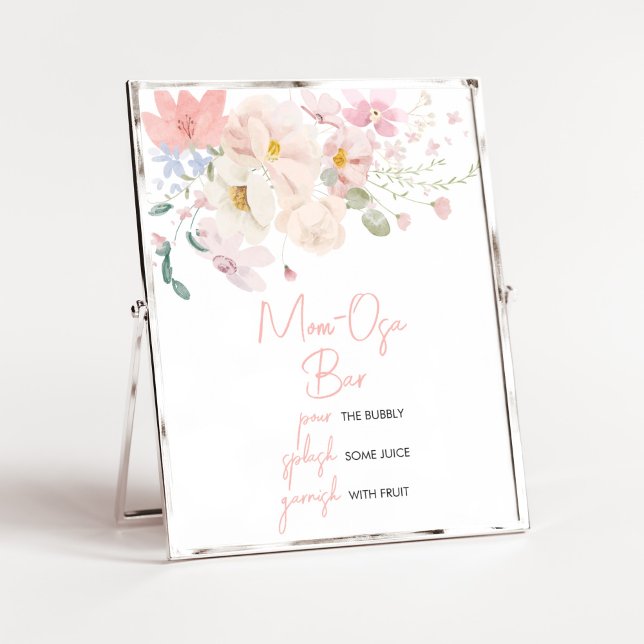 Baby in Blush Rosa Mama Osa Bar Poster (Blush Pink Floral Baby in Bloom Baby Shower Mom Osa Bar Sign)