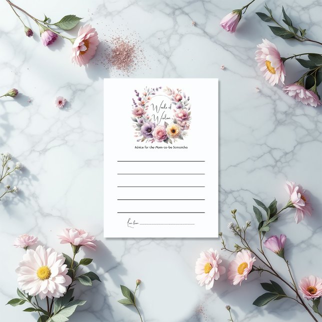 Baby in blutblühenden Worten der Weisheit Mama zu  Hinweiskarte (Baby in Bloom Floral Words of Wisdom Mom-to-Be Advice Card)