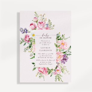 Baby in Blüte Baby Rosa Blumen Baby-Party Einladung