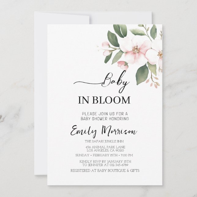 Baby in Blüte Kirry Blume Kinderdusche Einladung (Vorderseite)