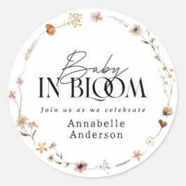 Baby in Blüte Wildblume Babydusche Einladung Runder Aufkleber