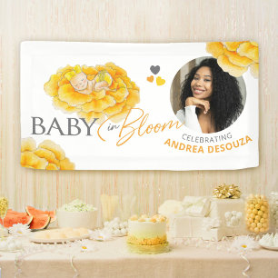 Baby in Blüten-Aquarell-Gelb-Foto-Baby-Shower Banner