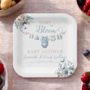 Baby in Blüten Blau Floral Baby Jungen Dusche Pappteller