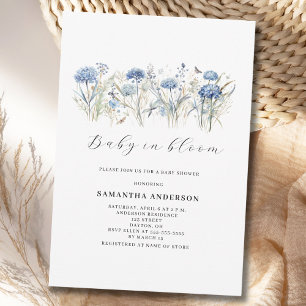 Baby in Blüten Blaues Florales Jungen-Baby-Bash Einladung