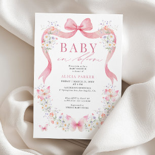 Baby in Blüten pinke Schleife Wildblumen Mädchen B Einladung