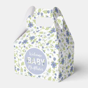 Baby in Blütendusche Blauer Vintage Blume Junge Geschenkschachtel