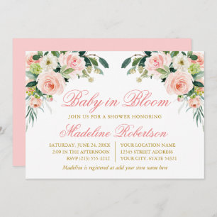 Baby in Blütenfarbe Rosa Blütendusche Einladung