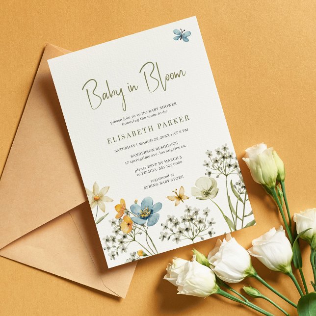 Baby in Blütenfeder Wildblume Babydusche Einladung (Von Creator hochgeladen)