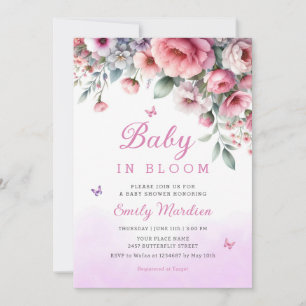 Baby in Blütenfrühling rosa Blütendusche Einladung