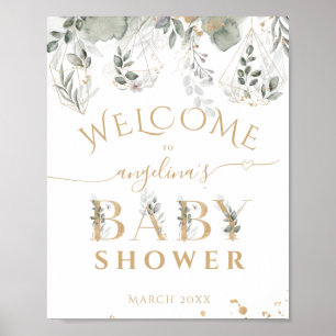 Baby in Blütengrün & Gold Baby Dusche Begrüßung Poster