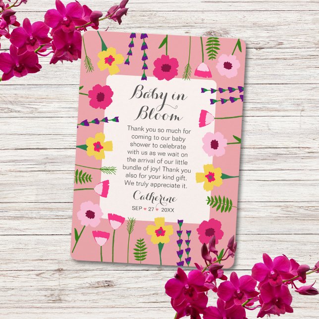 Baby in blutfarbigen Blütendusche Dankeskarte (Von Creator hochgeladen)