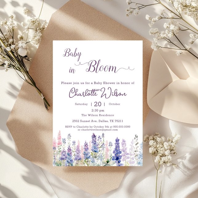 Baby in blutfarbigen Lupine Blume Kinderdusche Einladung (Von Creator hochgeladen)