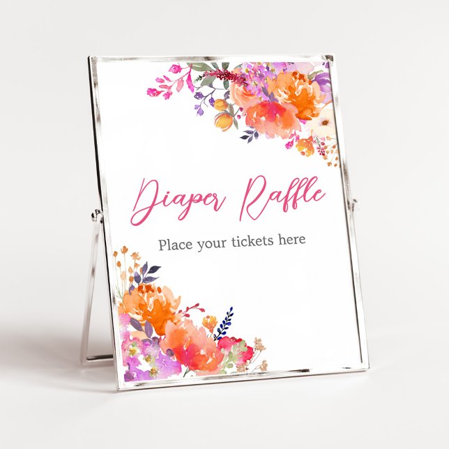 Baby in blutglänzender, floraler Windelkrele Poster (Baby in Bloom Baby Shower Diaper Raffle Sign)
