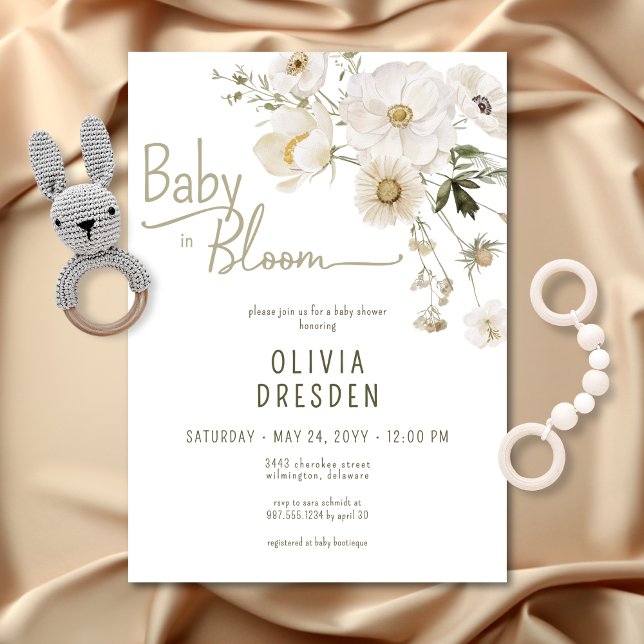 Baby in blutneutraler Wildblume Babydusche Einladung (Baby In Bloom Neutral Wildflower Baby Shower Invitation)