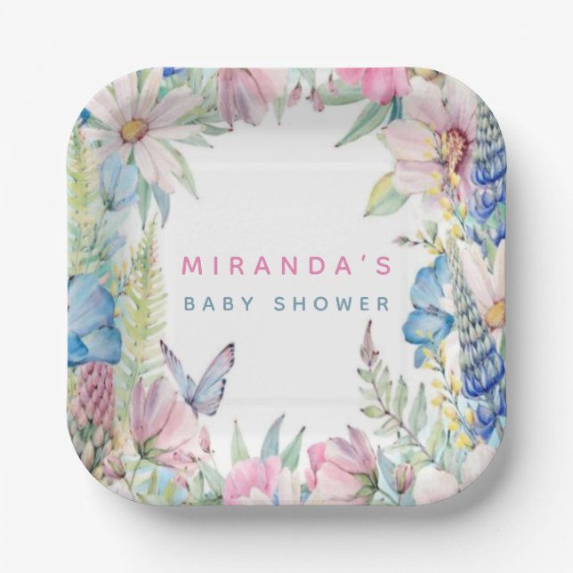 Baby in blutweichen Wildblumen neutrale Babydusche Pappteller (Vorderseite)