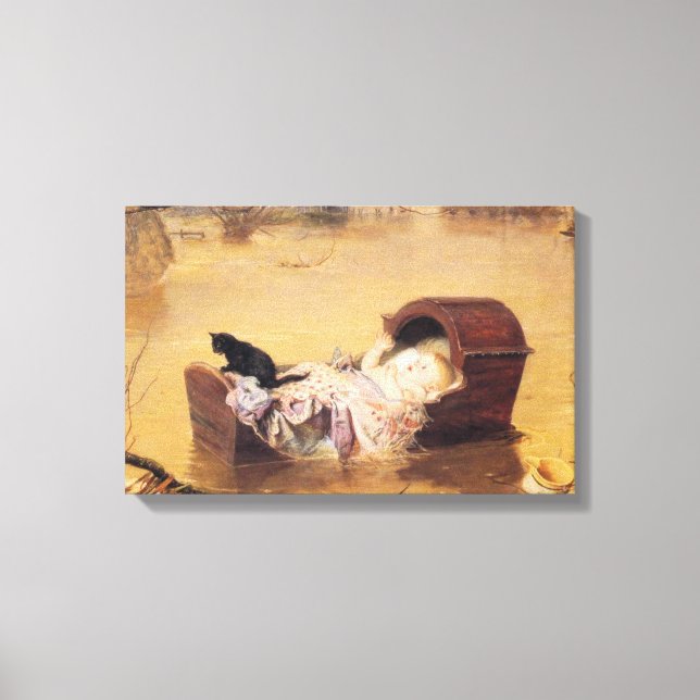 Baby in einem Babybett Während einer Flut (von J.E Leinwanddruck (Vorderseite)