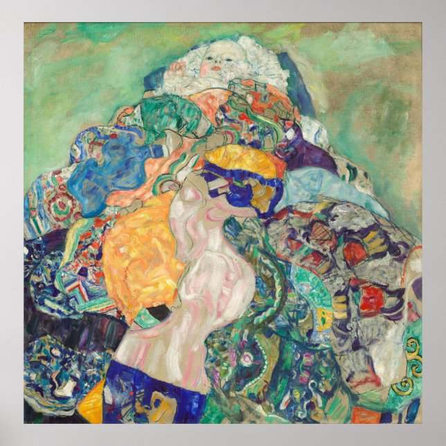 Baby in einer Wiege von Gustav Klimt Poster (Vorne)