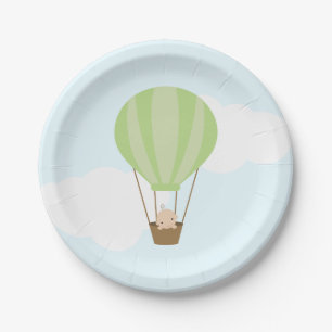 Baby in Green Hot Air Balloon Babydusche Pappteller