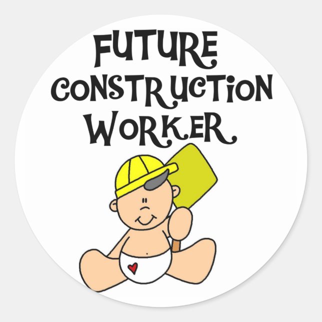 Baby in Hardhat Construction Runder Aufkleber (Vorderseite)