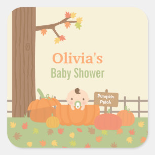 Baby-in-Kürbisfeld-Baby-Shower-Dekor-Sticker Quadratischer Aufkleber