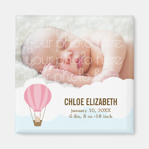 Baby in Pink Balloon Baby Birth Ankündigungen Magnet