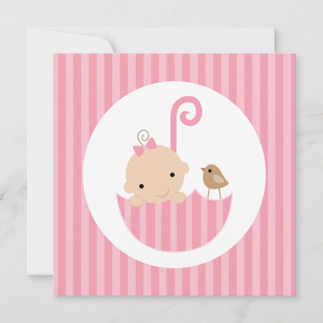 Baby in Pink Umbrella Babydusche Einladung (Vorderseite)