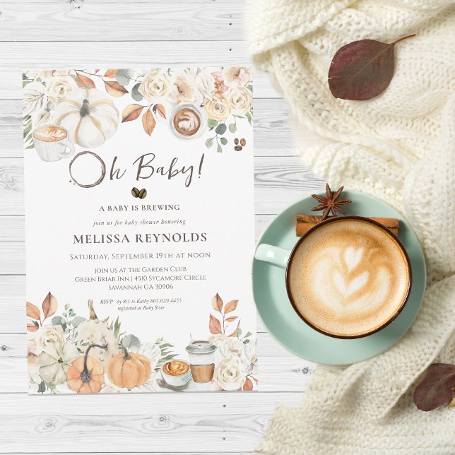 Baby is Brewing | Autumn Coffee Baby Shower Einladung (Von Creator hochgeladen)